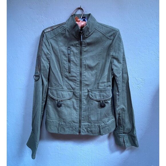 Byblos Blu Womens Sz 6 Green Zip Front Swinger Utility Jacket Zip Pocket Stretch - Picture 1 of 9